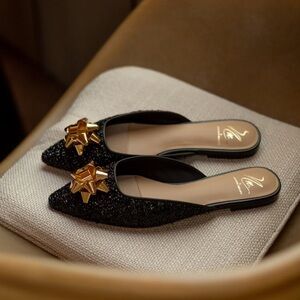 NWT Antonio Melani x The Nat Note Estrella Textured Ornamented Bow Dress Mules